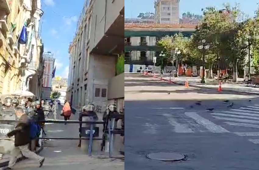  Resguardo en la plaza Murillo por parte de la policía de la UTOP